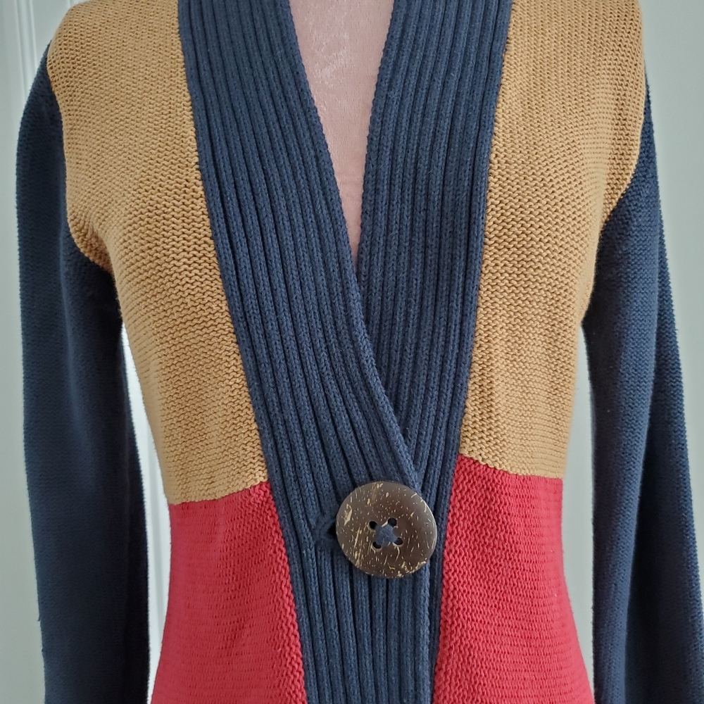 J Peterman‎ Colorblock Cotton Cardigan Size XS